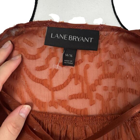 Lane Bryant Blouse Womens 14/16 Burnt Orange Sheer Boho Peasant Top Long Sleeve - Picture 8 of 11